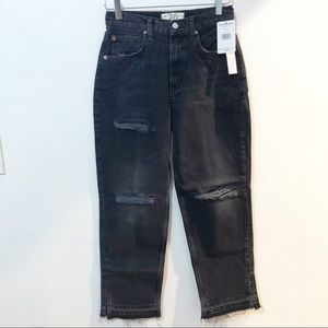 Free People | Lita Black Ripped Straight Leg Jeans
